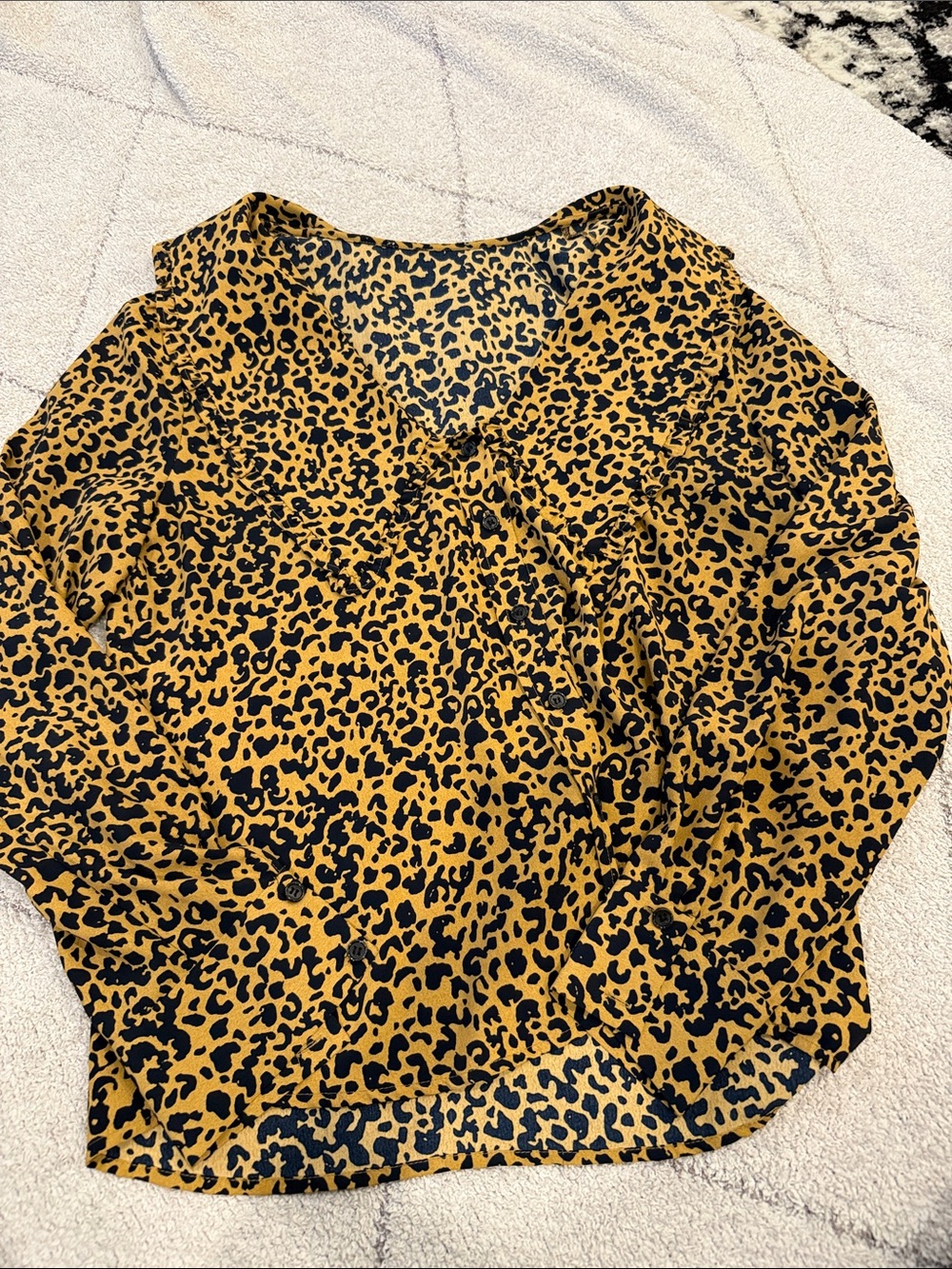 Women's Mustard Leopard Print Button-Front Blouse